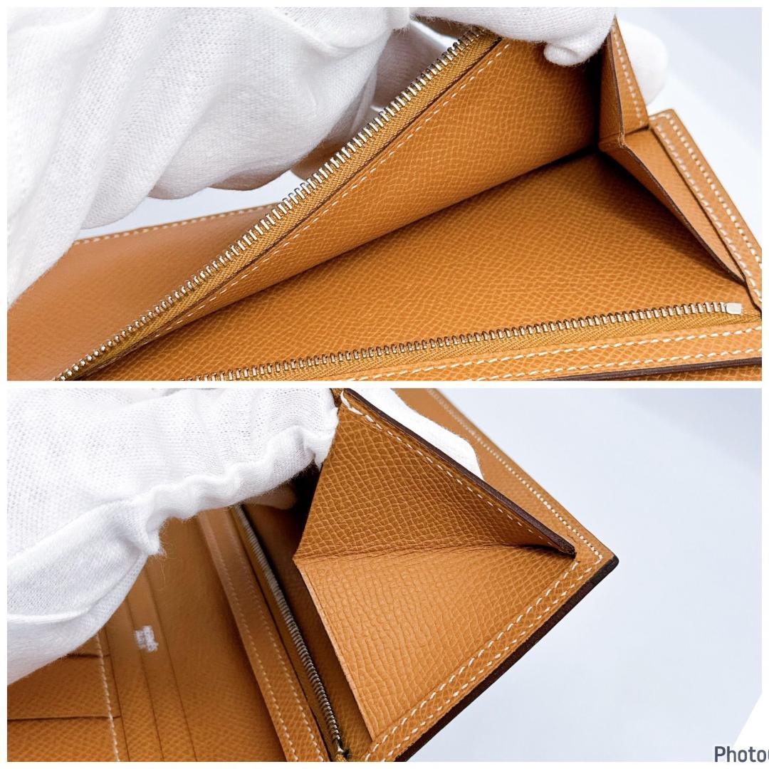 エルメス✨ベアン✨スフレ✨ブルージーン　ゴールド✨二つ折り長財布203