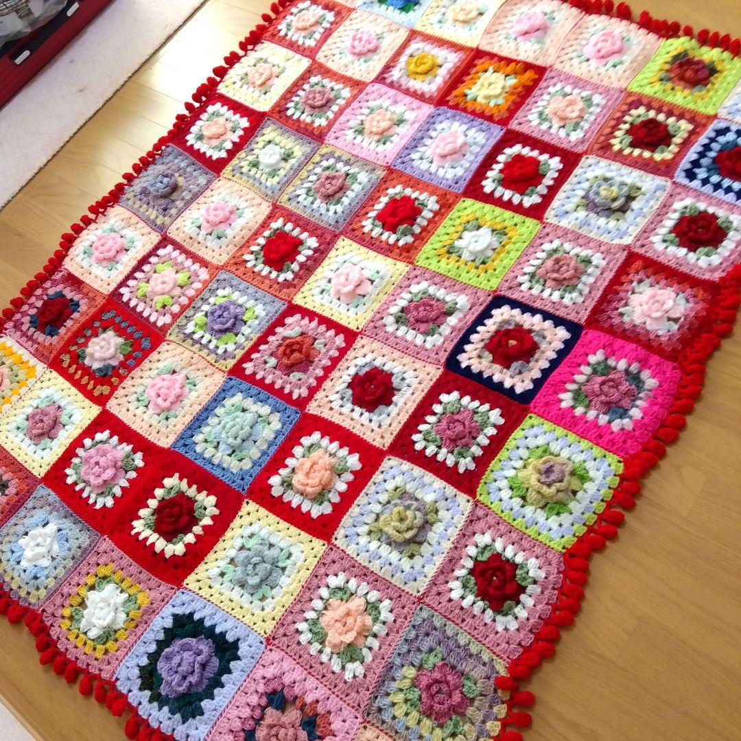 ブランケット ベットカバーカラフルなお花のグラニースクエア