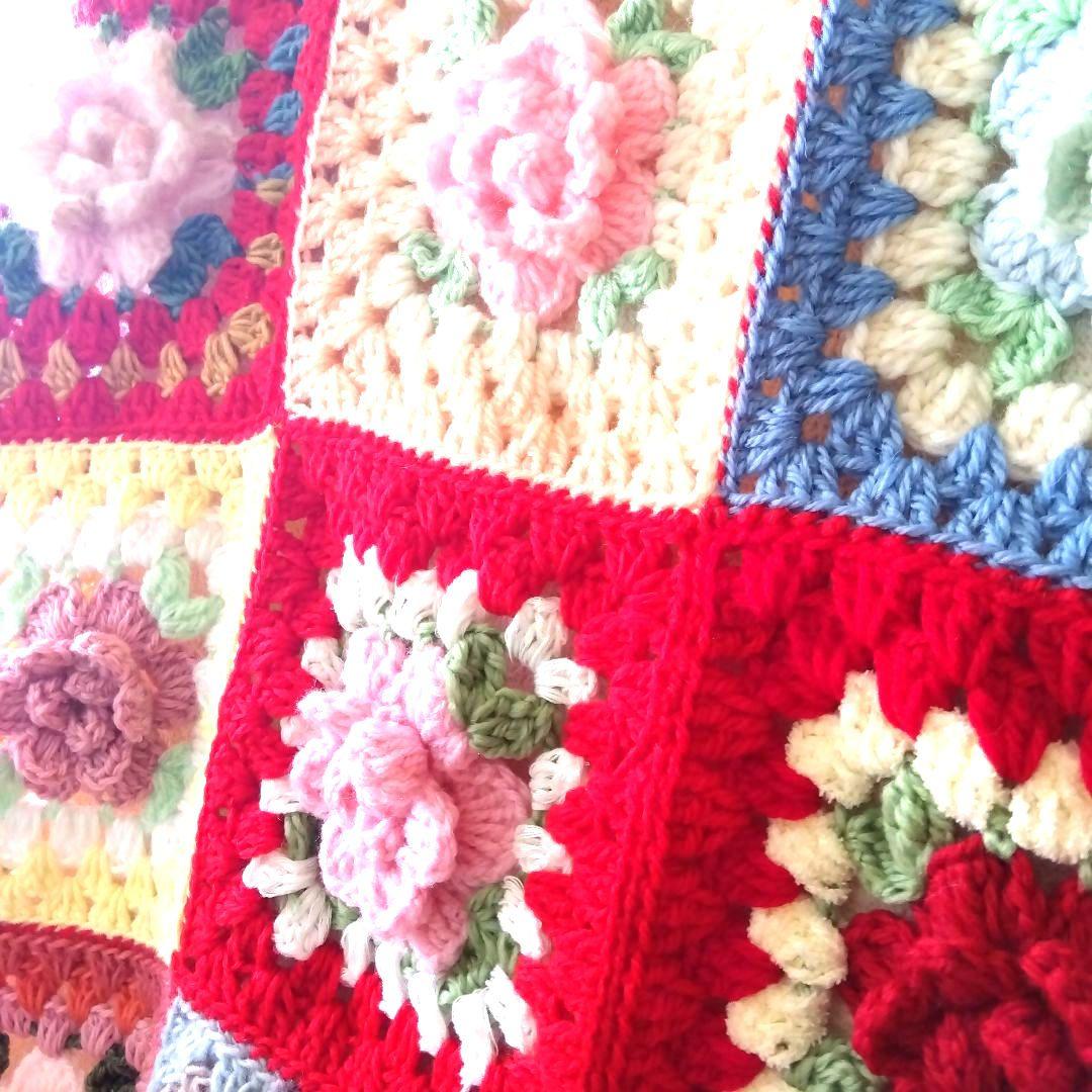 ブランケット ベットカバーカラフルなお花のグラニースクエア