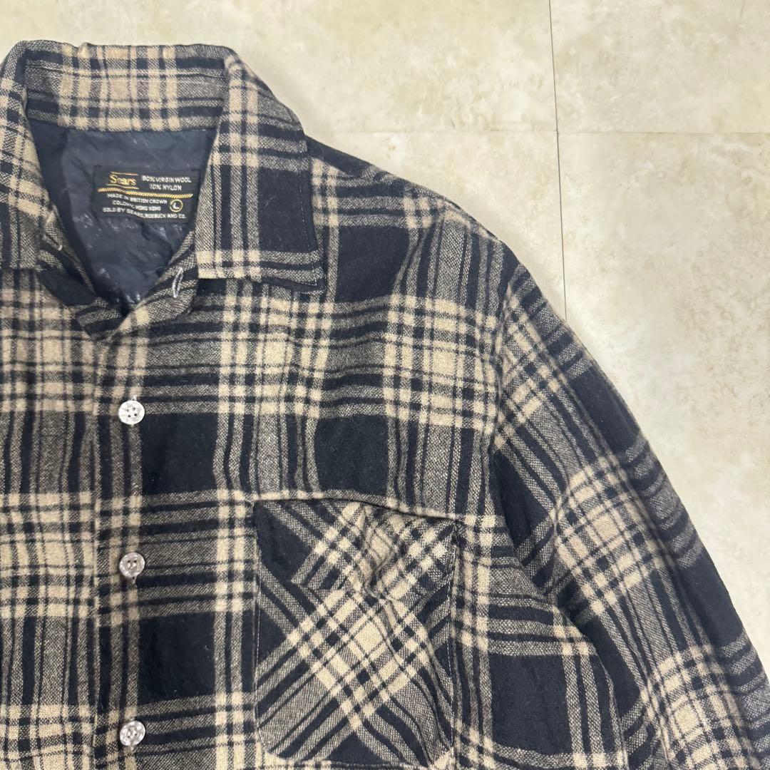 70s ビンテージ sears オープンカラーウールチェックボックスシャツ
