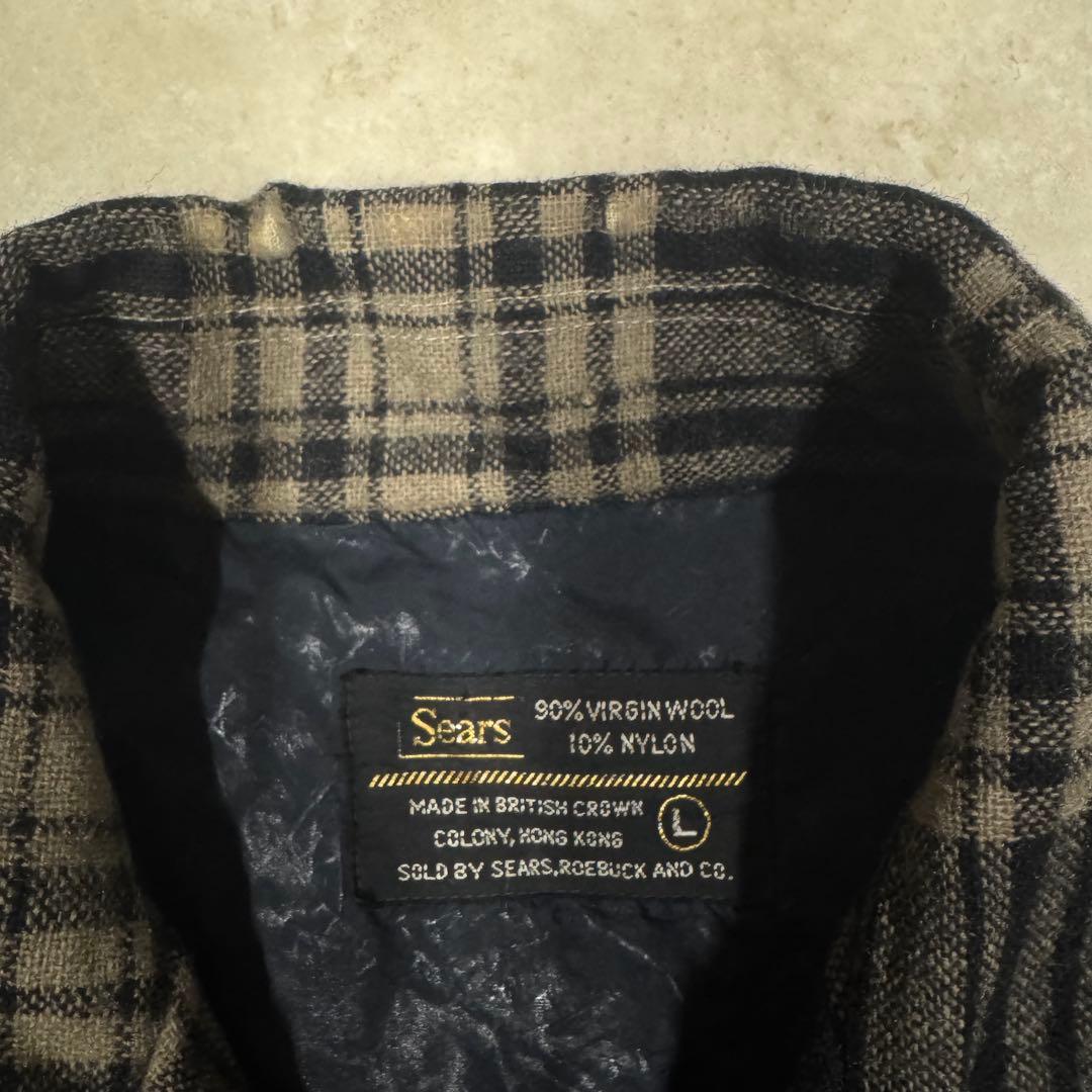 70s ビンテージ sears オープンカラーウールチェックボックスシャツ