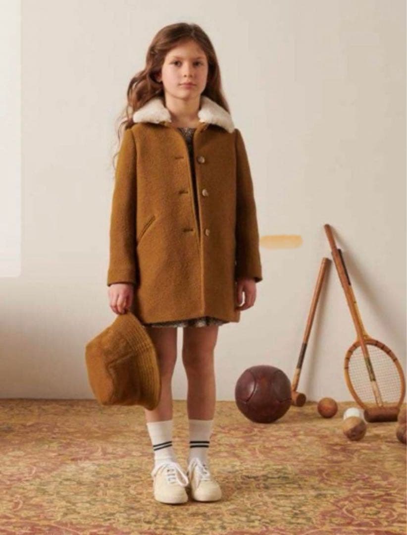 ウールコート ブラウン ファー襟付き