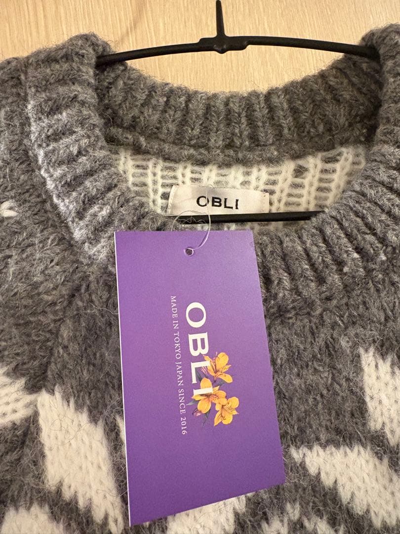 新品タグ付き OBLI ノルディックニットワンピース グレー 1サイズ