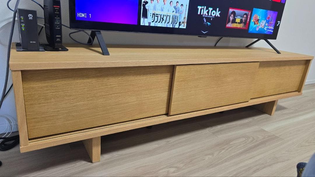 無印良品（MUJI）オーク材ＡＶラック薄型（引戸）・幅１５０ｃｍ