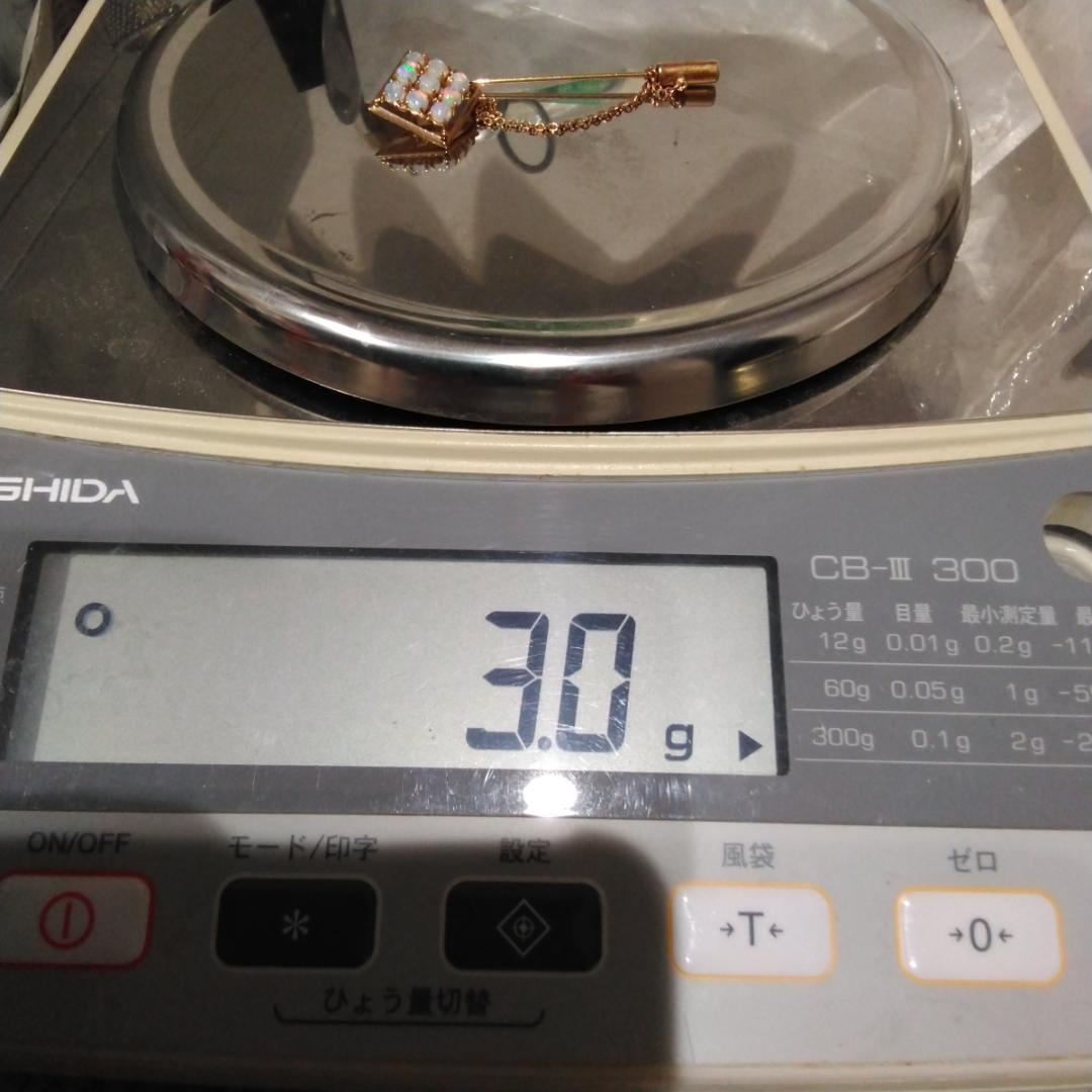 オパール K18 ラペルピン ブローチ スクエア　刻印あり