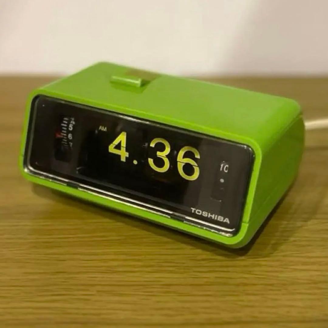 【メンテ済み・動作正常】東芝パタパタ時計 おはようTCM-953 緑