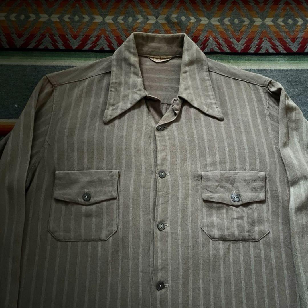 40s 50s Don Juan レーヨン ギャバジン ストライプ シャツ