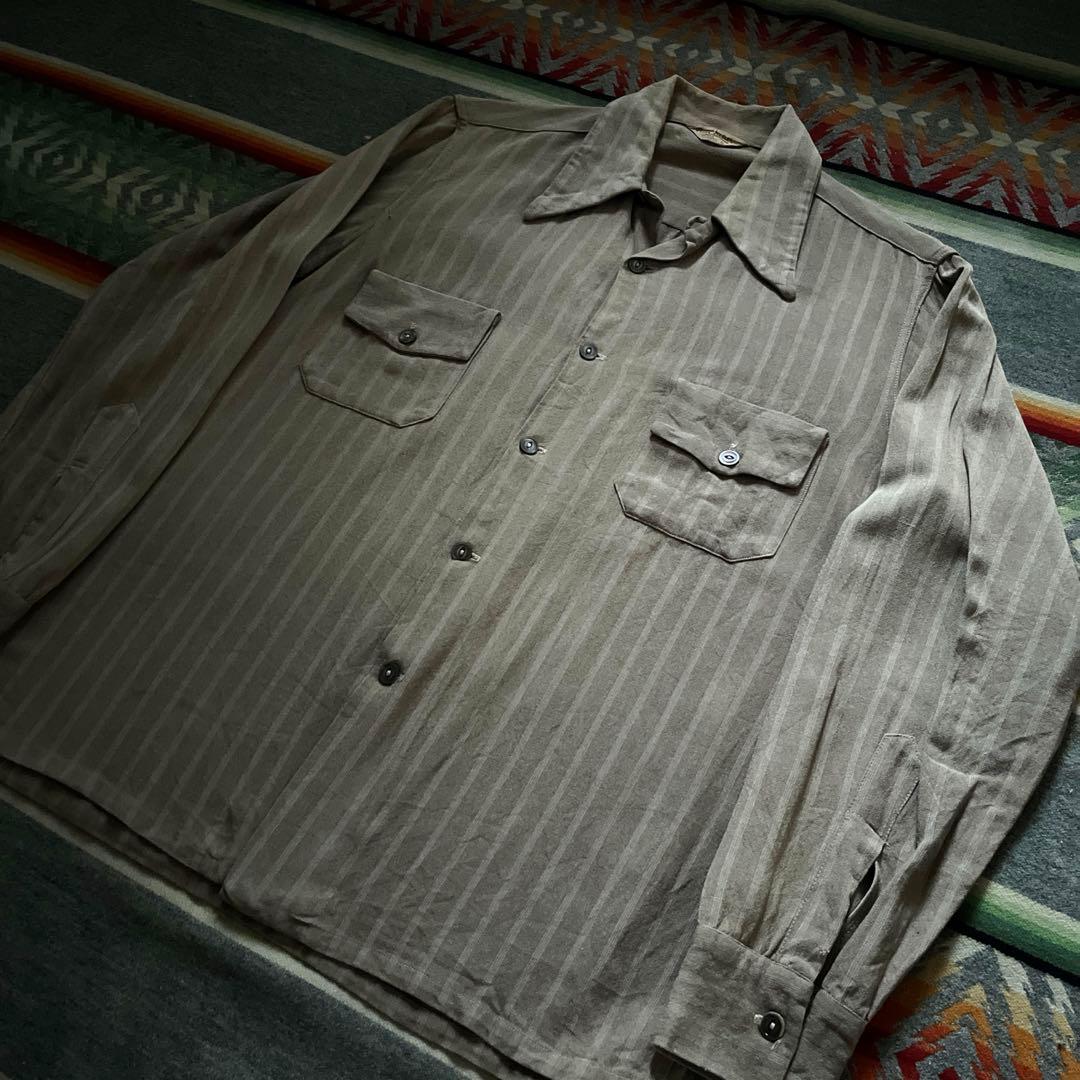 40s 50s Don Juan レーヨン ギャバジン ストライプ シャツ