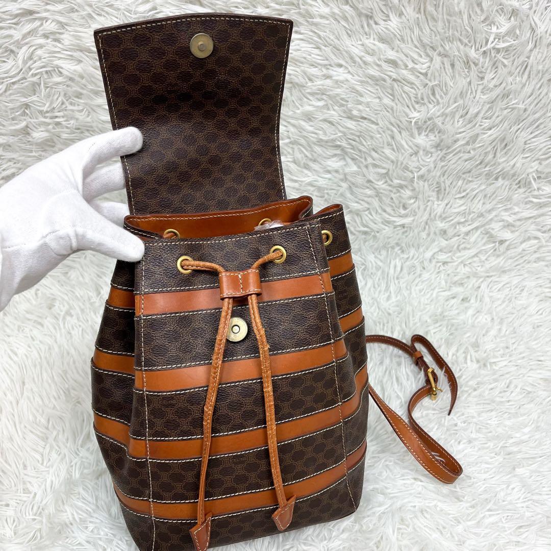 希少 セリーヌ CELINE リュック マカダム レザー PVC 巾着 フラップ