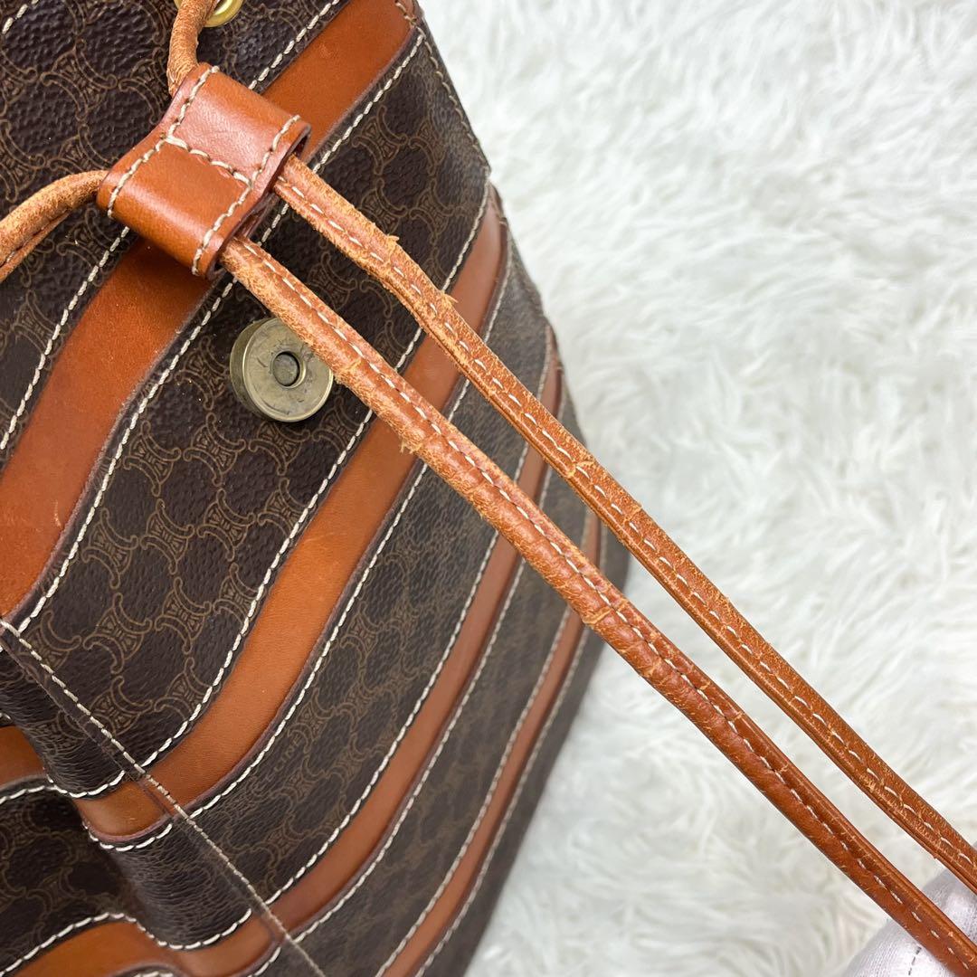 希少 セリーヌ CELINE リュック マカダム レザー PVC 巾着 フラップ