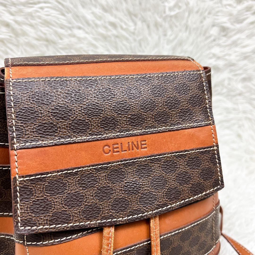 希少 セリーヌ CELINE リュック マカダム レザー PVC 巾着 フラップ