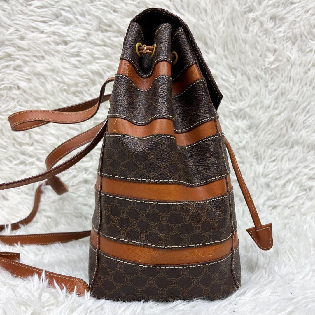 希少 セリーヌ CELINE リュック マカダム レザー PVC 巾着 フラップ