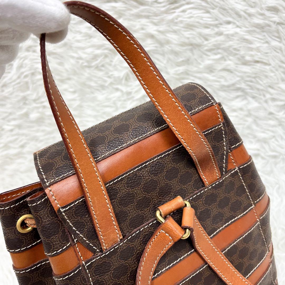 希少 セリーヌ CELINE リュック マカダム レザー PVC 巾着 フラップ