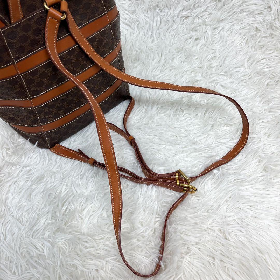 希少 セリーヌ CELINE リュック マカダム レザー PVC 巾着 フラップ