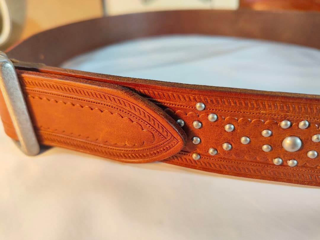 【極美品】RLL ローレンラルフローレン　高級スタッズレザーベルト　厚本革正規品