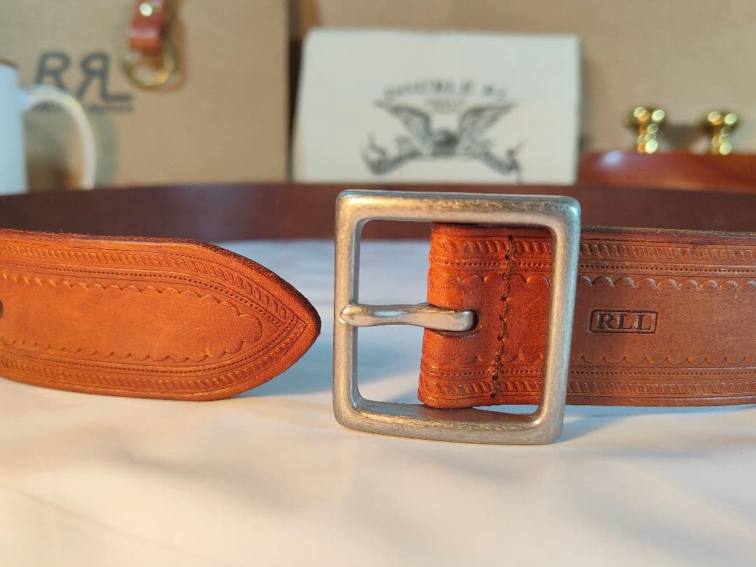 【極美品】RLL ローレンラルフローレン　高級スタッズレザーベルト　厚本革正規品