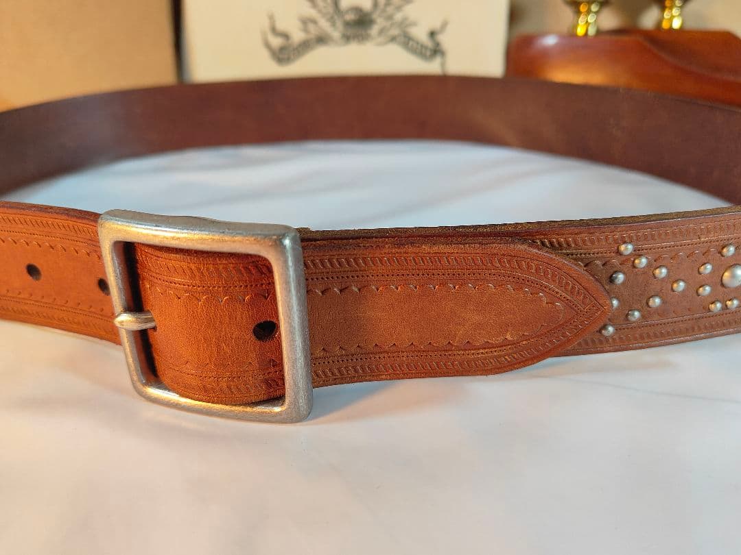 【極美品】RLL ローレンラルフローレン　高級スタッズレザーベルト　厚本革正規品