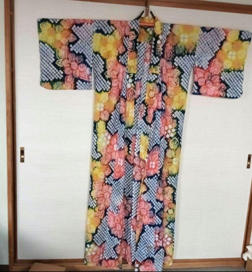 有松絞り　カラフルカラー浴衣　身丈　裄長　長身の方も