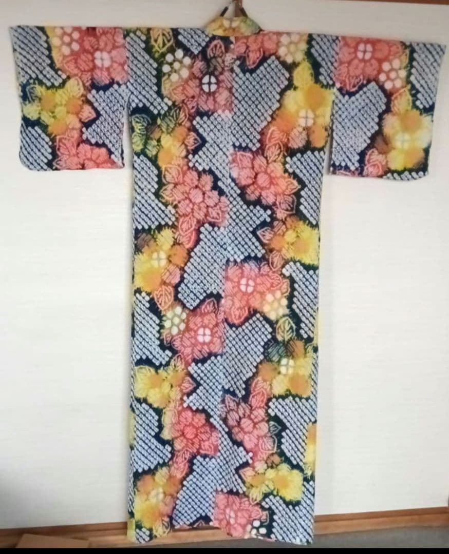 有松絞り　カラフルカラー浴衣　身丈　裄長　長身の方も