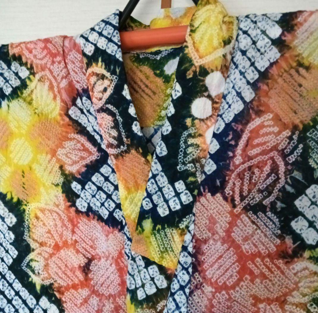 有松絞り　カラフルカラー浴衣　身丈　裄長　長身の方も