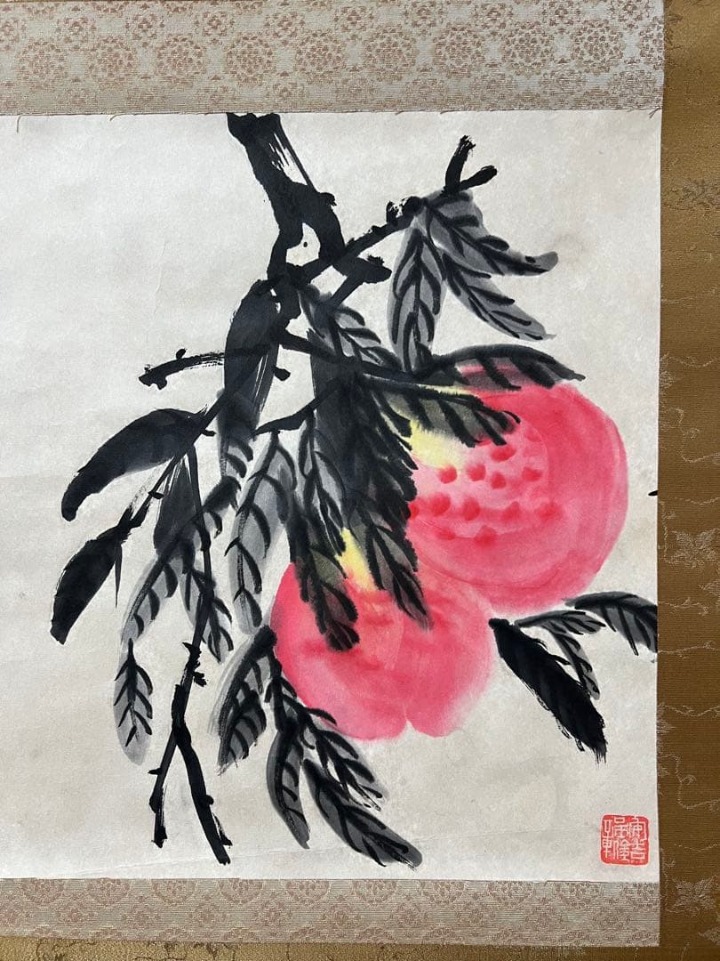 中国画 模写 吳昌碩［桃］紙本　肉筆　木箱無し！
