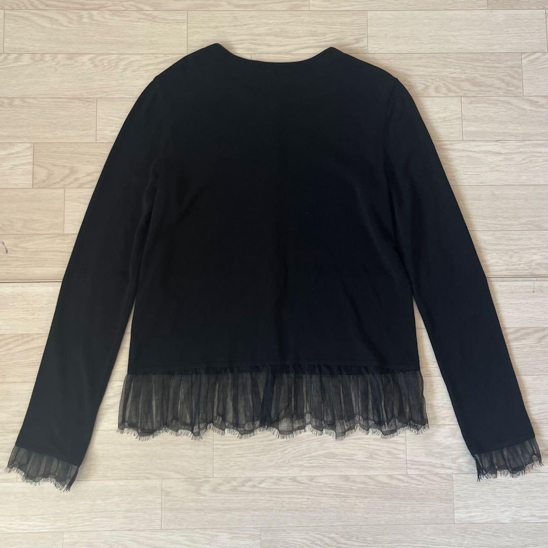 【極美品】フォクシー レース切替 ニット カーディガン コットン 黒 サイズ40