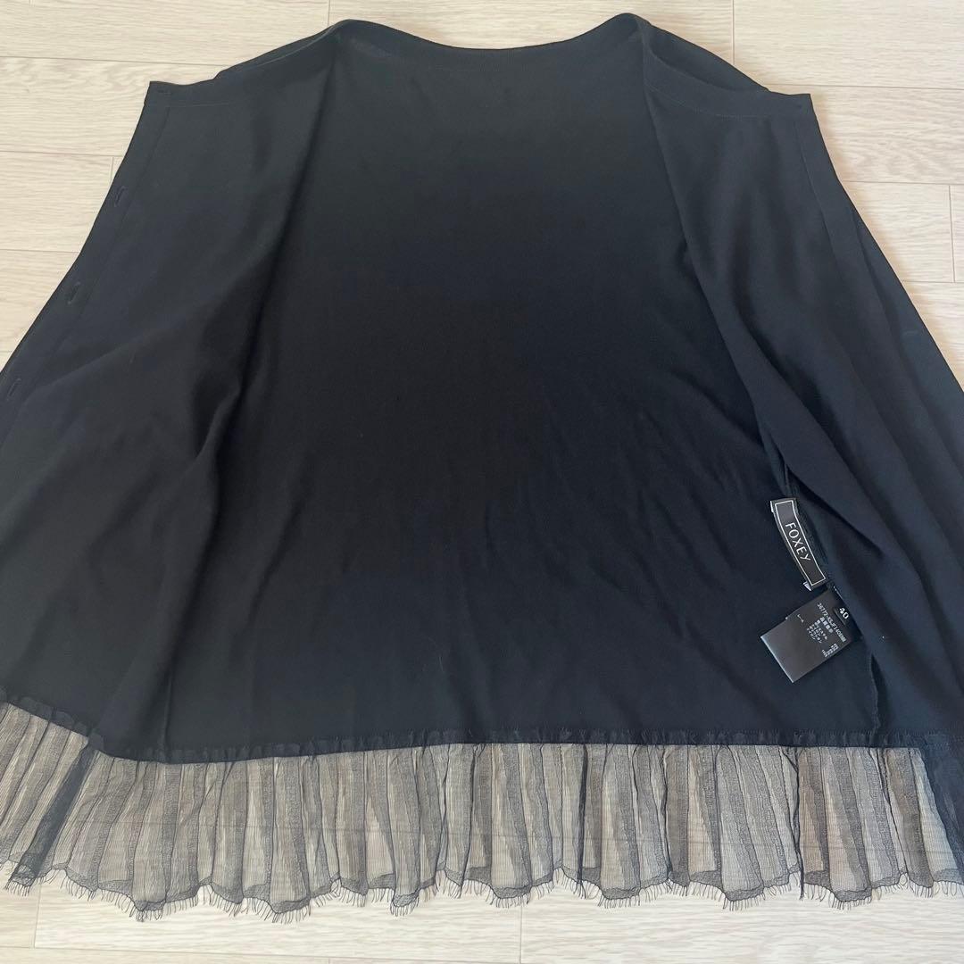 【極美品】フォクシー レース切替 ニット カーディガン コットン 黒 サイズ40
