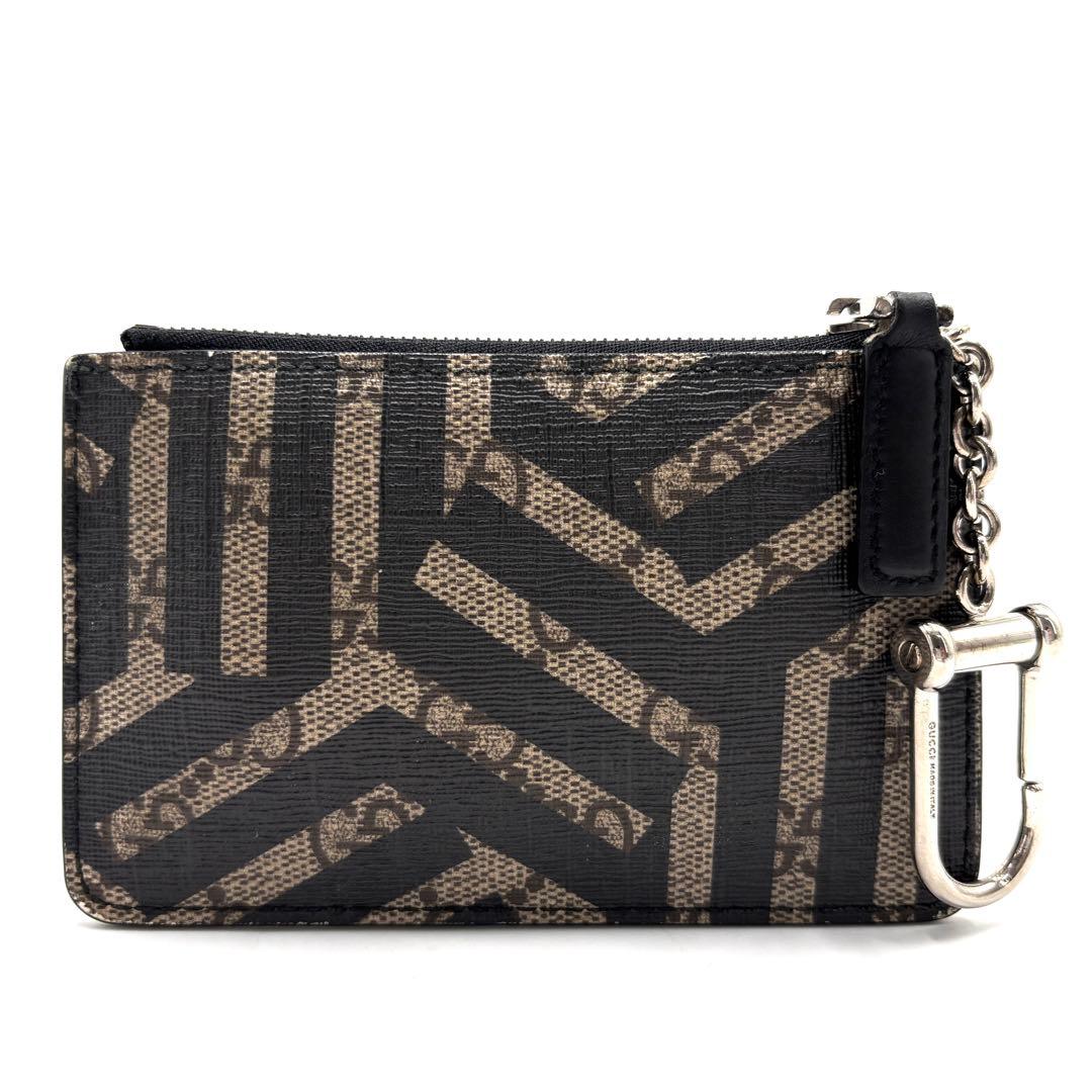 美品 グッチ カレイド ケース GGスプリーム 総柄 チャーム グレー 黒