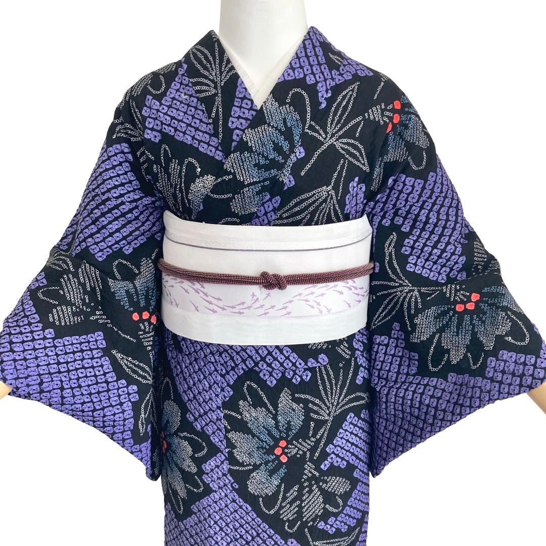 ★ゆうこです★™️60/4紫　身丈155 有松絞り　絞り染め　絞り浴衣　浴衣