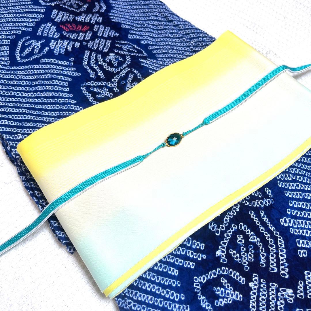 有松鳴海絞り 夏着物浴衣 手縫い仕立て 花繋ぎ 青 ブルー 美品