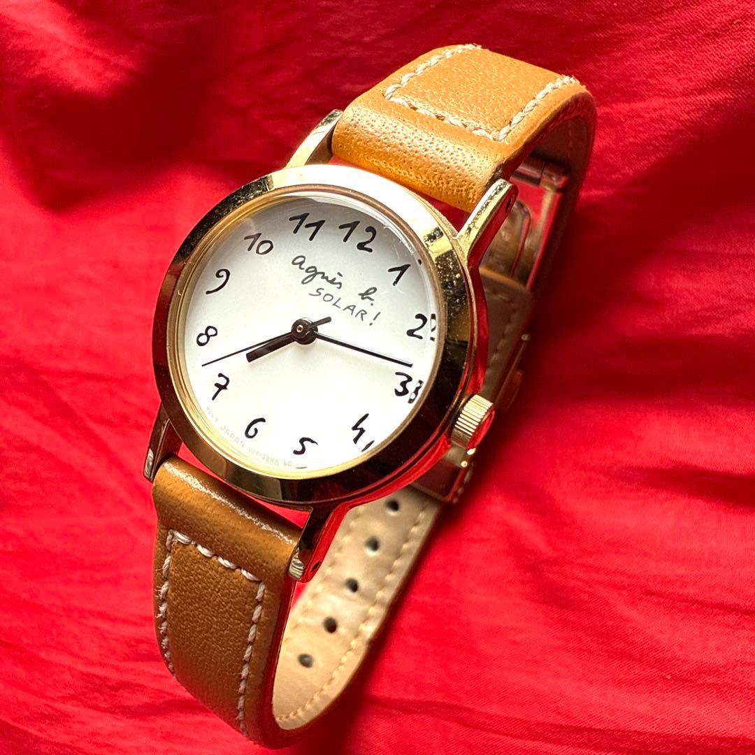 Agnes b. 腕時計 アニエスb SOLAR レザーベルト ゴールド色