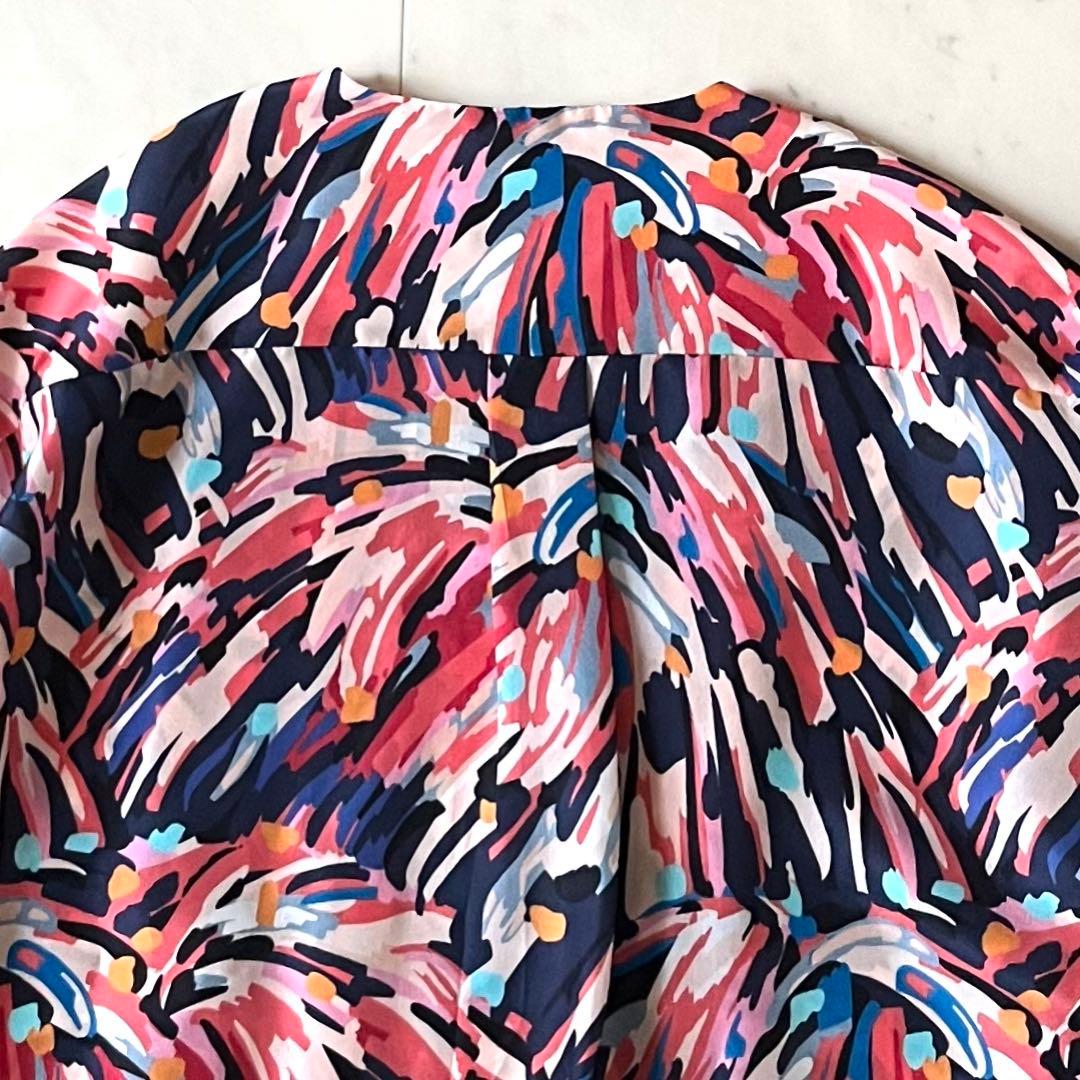 定価8,7万♪極美品 ドゥロワー シルクプリントボウタイブラウス 36 日本製