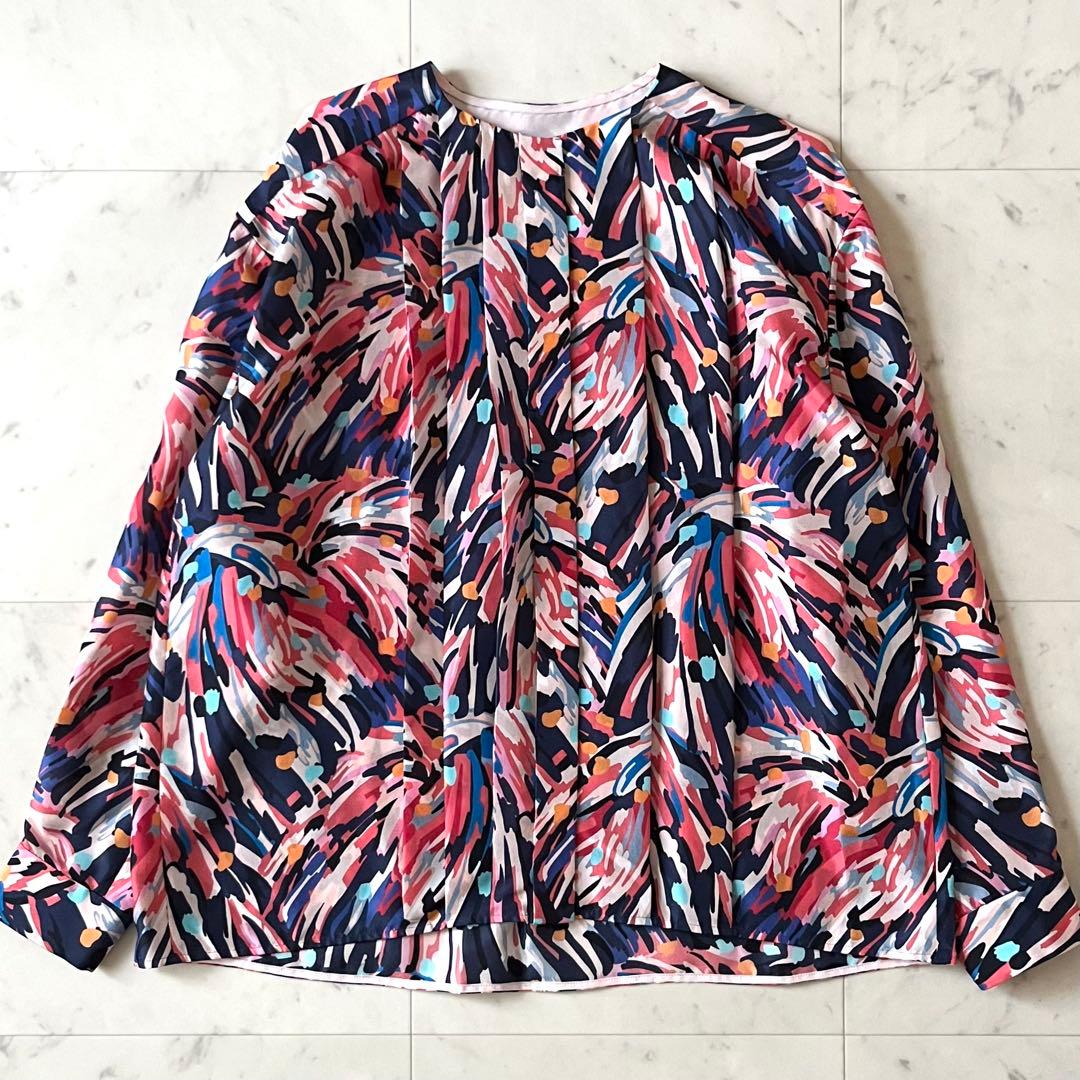 定価8,7万♪極美品 ドゥロワー シルクプリントボウタイブラウス 36 日本製