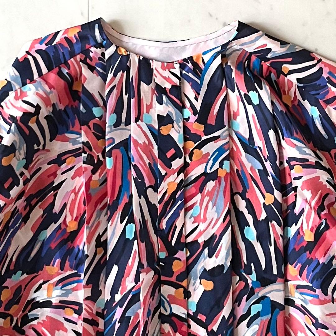 定価8,7万♪極美品 ドゥロワー シルクプリントボウタイブラウス 36 日本製