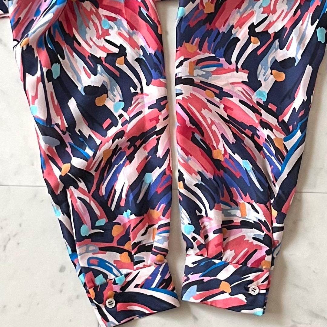 定価8,7万♪極美品 ドゥロワー シルクプリントボウタイブラウス 36 日本製