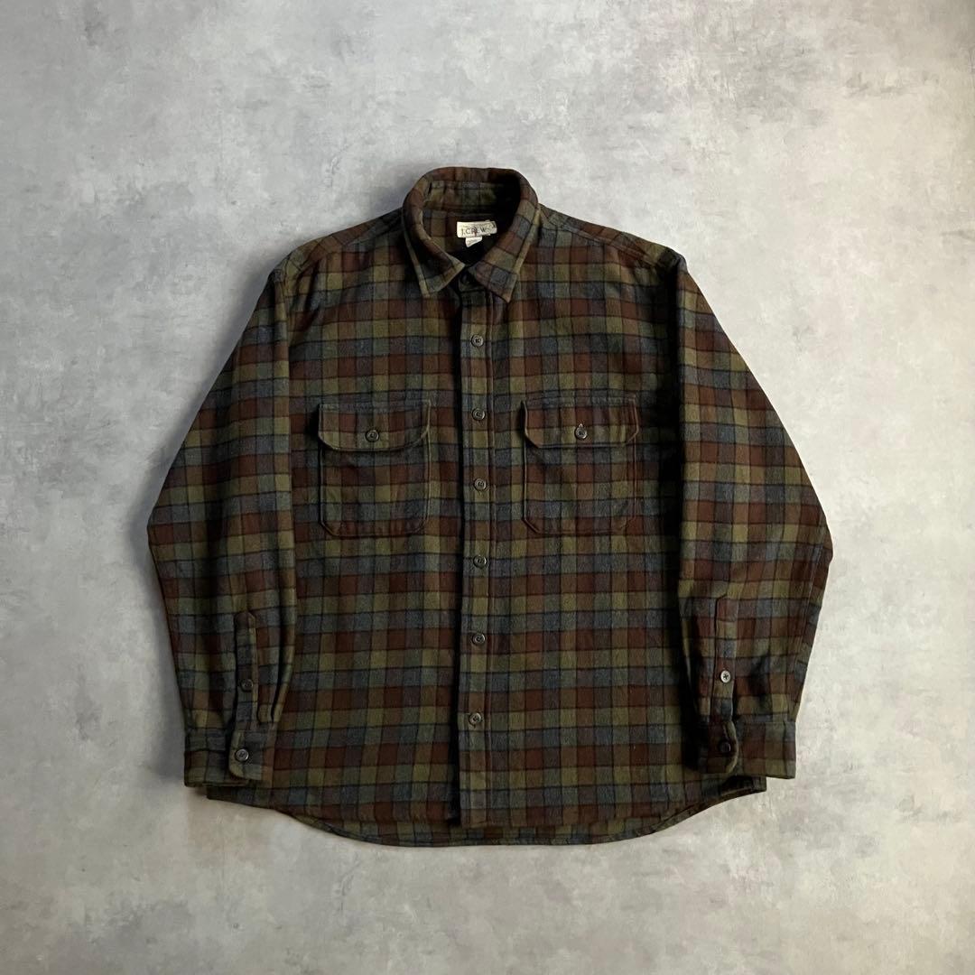 90s ビンテージ j.crew ボックス ヘビーウール チェック シャツ 古着