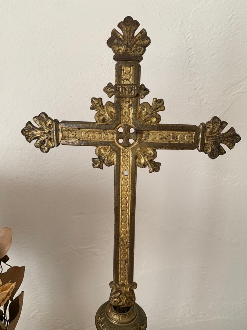 フランスアンティーク　十字架　置物　金属製　ブロカント