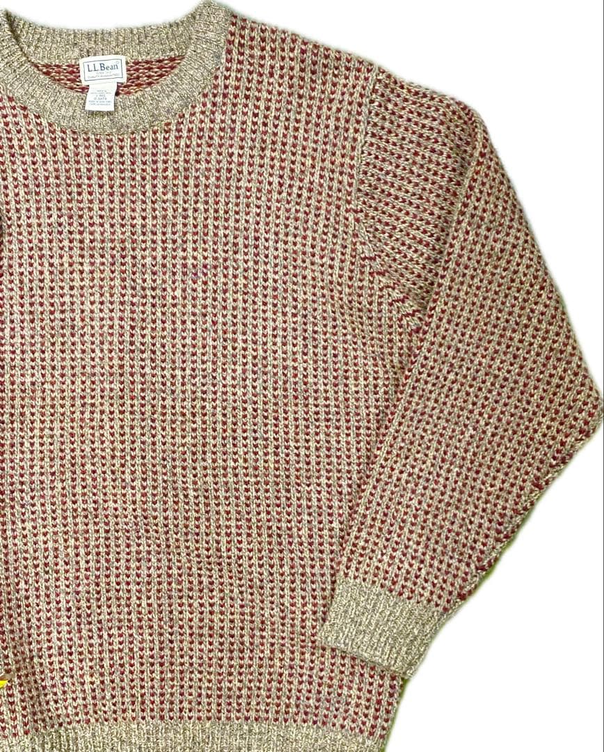 レアカラー 90s LLBean バーズアイニット　レッド×霜降りオリーブ