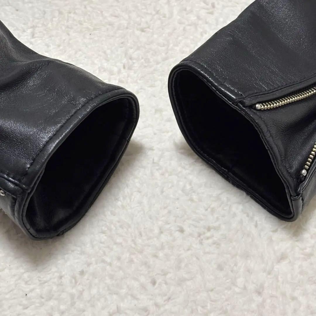 ナノユニバース シングルライダースジャケット 羊革 ラムレザー L ブラック