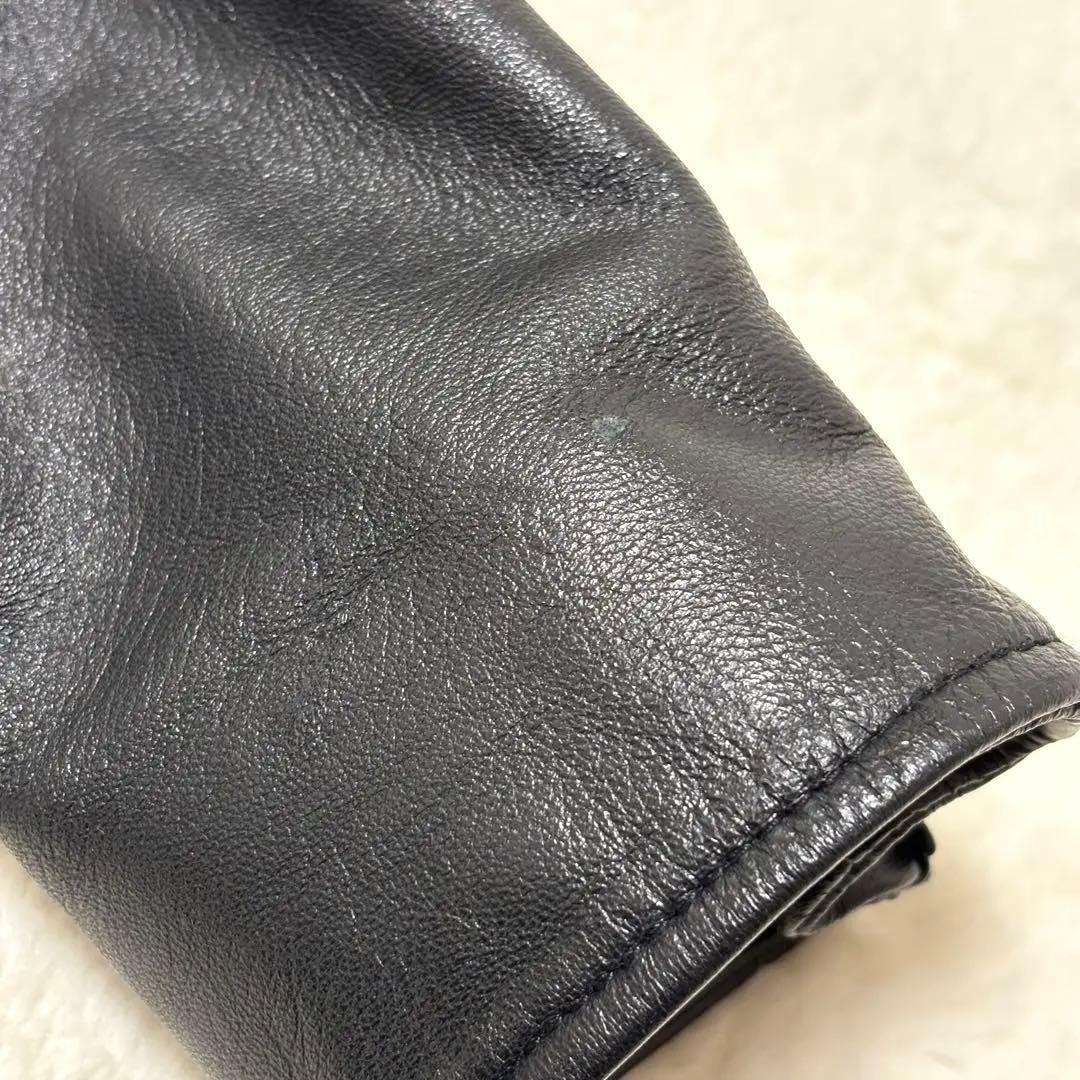 ナノユニバース シングルライダースジャケット 羊革 ラムレザー L ブラック