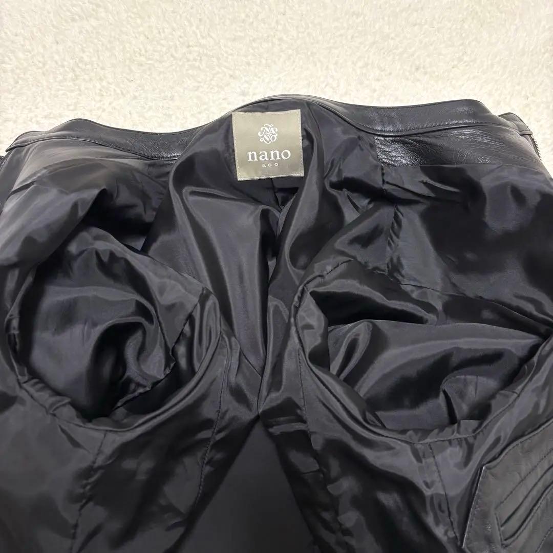 ナノユニバース シングルライダースジャケット 羊革 ラムレザー L ブラック