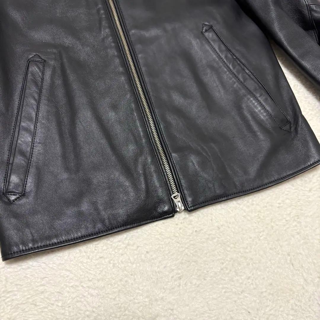ナノユニバース シングルライダースジャケット 羊革 ラムレザー L ブラック