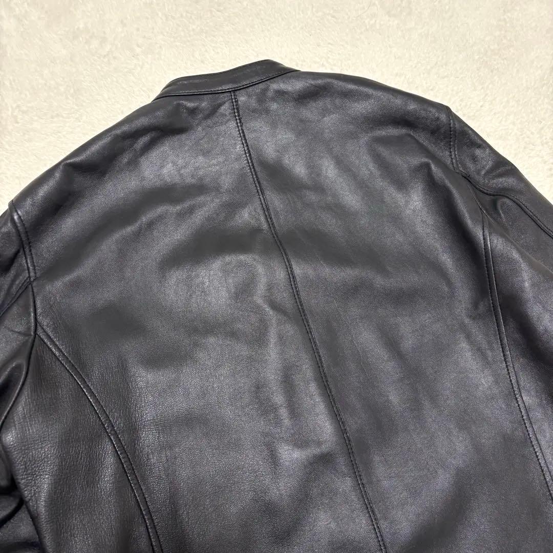 ナノユニバース シングルライダースジャケット 羊革 ラムレザー L ブラック
