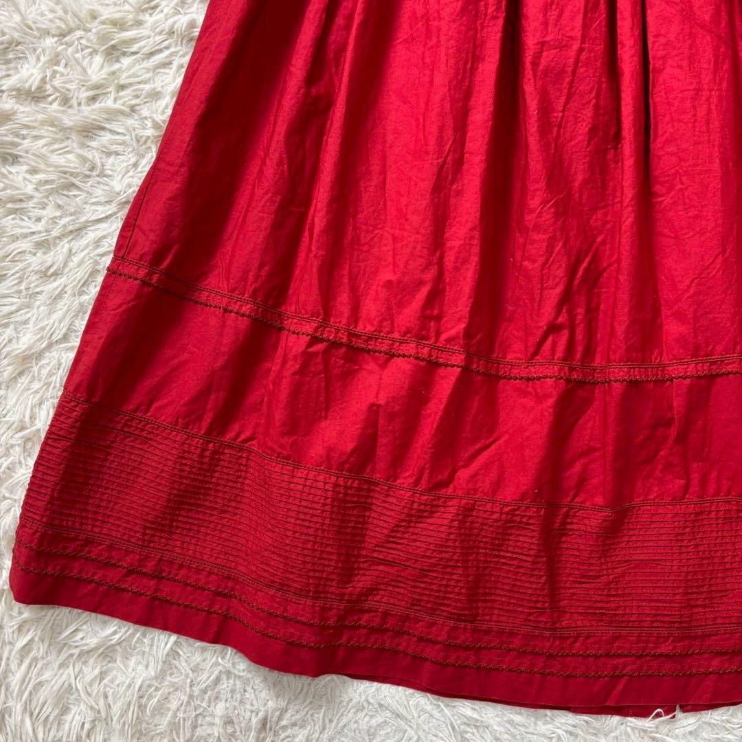 PINK HOUSE ピコフリル リボン　ロングスカート フロントボタン　赤