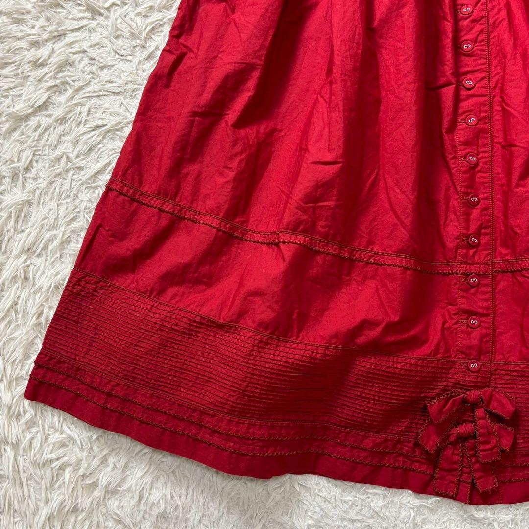 PINK HOUSE ピコフリル リボン　ロングスカート フロントボタン　赤