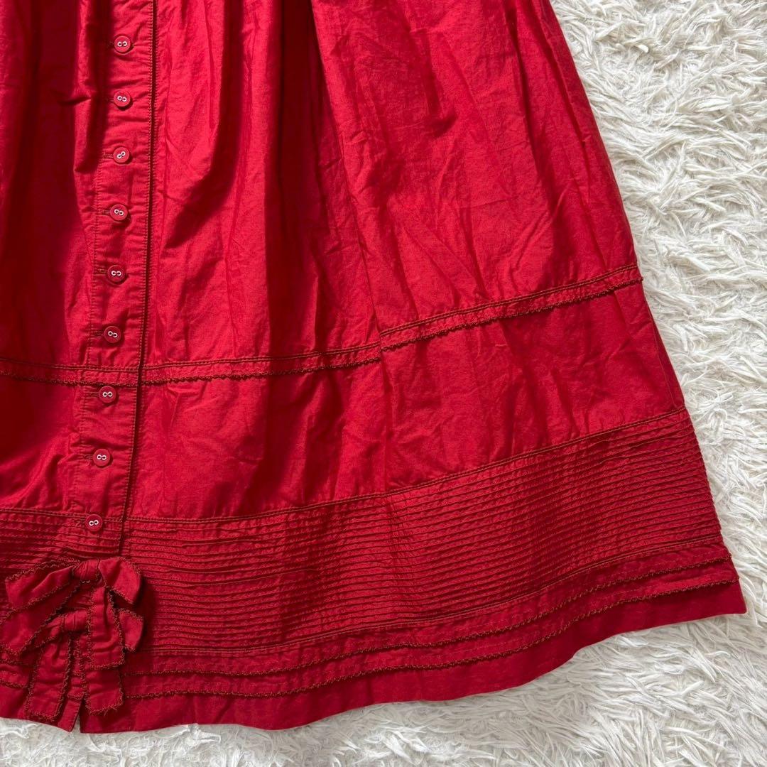 PINK HOUSE ピコフリル リボン　ロングスカート フロントボタン　赤