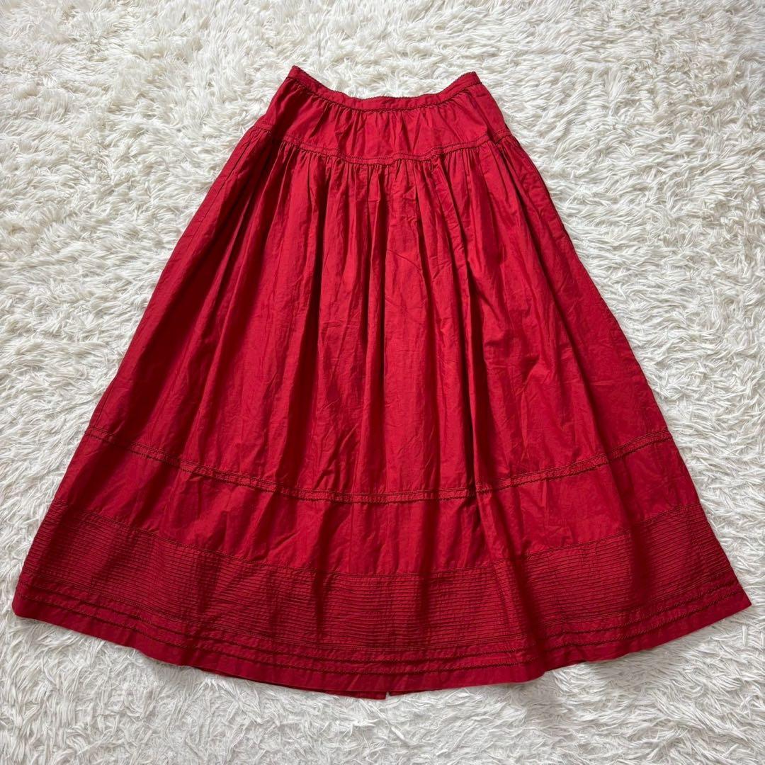 PINK HOUSE ピコフリル リボン　ロングスカート フロントボタン　赤