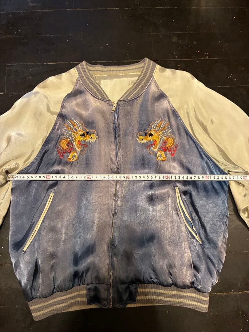 リバーシブルスカジャン双龍&舞妓&JAPAN Mapブルーフェードナス紺。