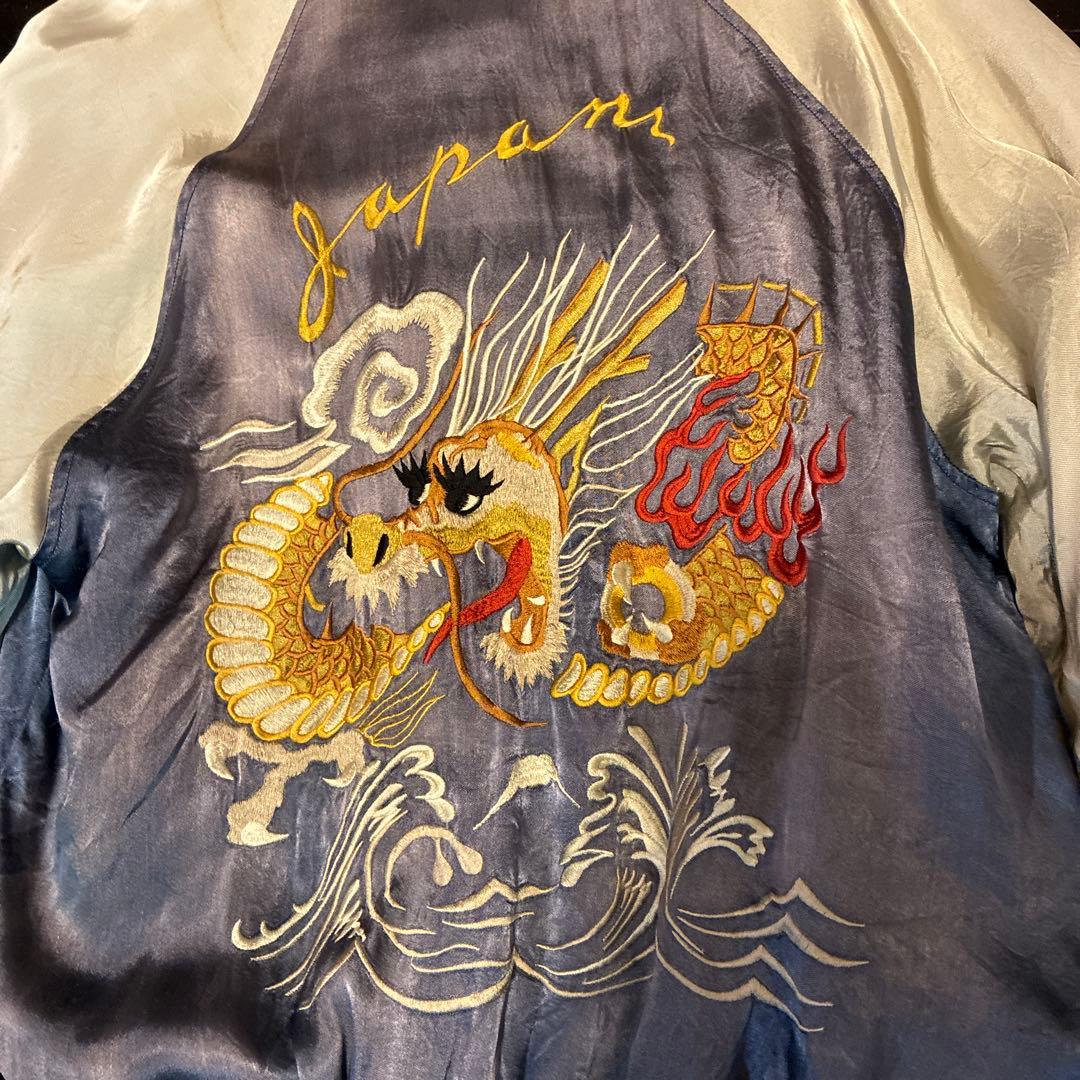 リバーシブルスカジャン双龍&舞妓&JAPAN Mapブルーフェードナス紺。