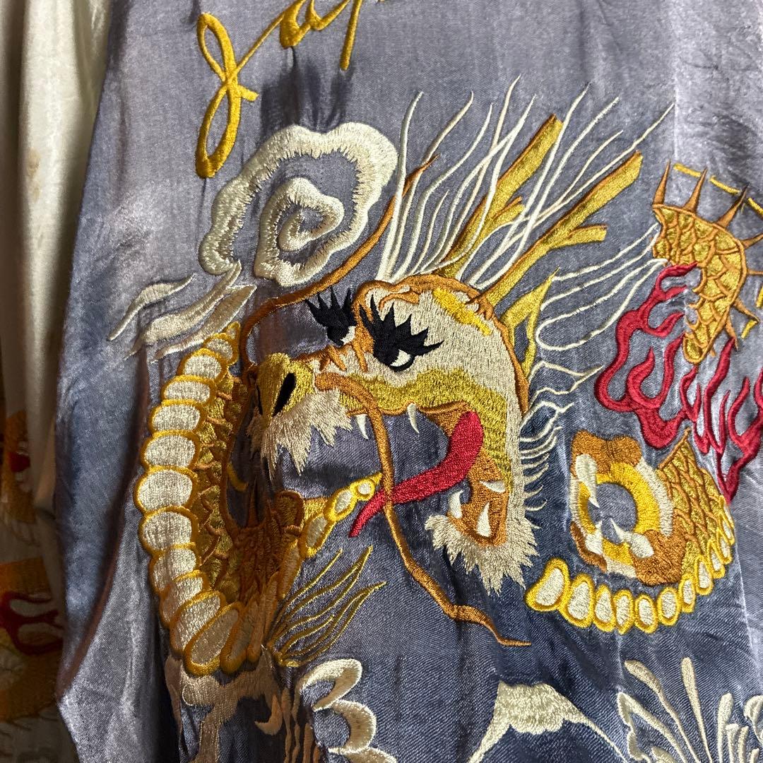 リバーシブルスカジャン双龍&舞妓&JAPAN Mapブルーフェードナス紺。